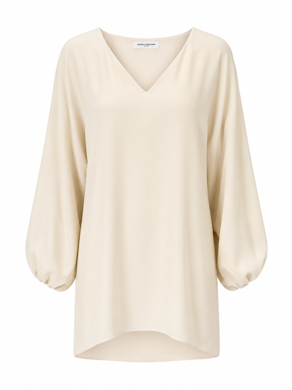 Amanda Uprichard Ivory V-Neck Shift Dress Balloon Sleeve Mini Dress Size S
